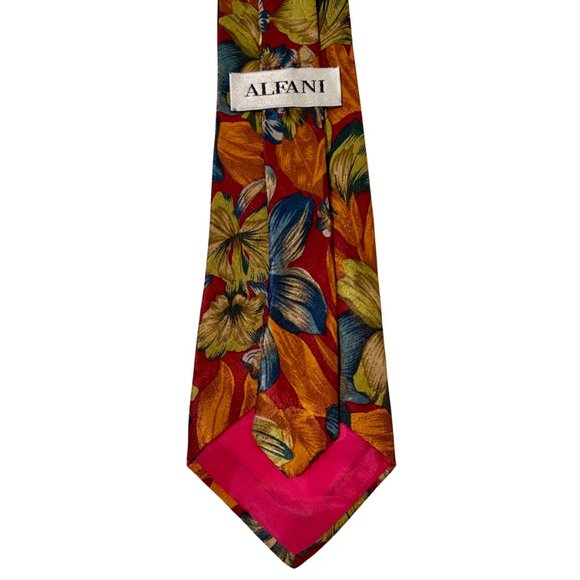 ALFANI 100% Silk Neck Tie | 55.5" | Burgundy Maroon Tropical Floral Print, Men's - Picture 5 of 6